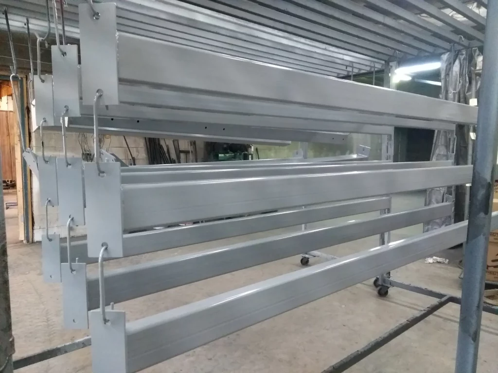 railings hanging after powder coating gray railings hanging after powder coating gray