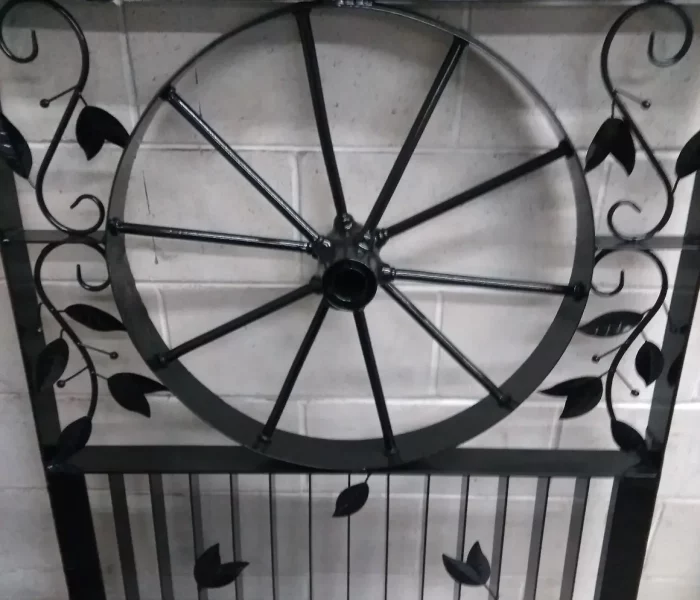 wagonwheel and leaf gate in semigloss black wagonwheel and leaf gate in semigloss black